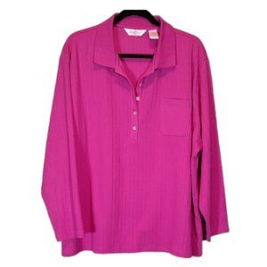 Hot Pink Henley Shirt Ribbed Cable Knit Pattern Size 3X